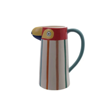 Stoneware Tucan Pitcher w Stripes