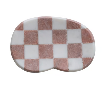 Marble Check Pattern Dish Pink White