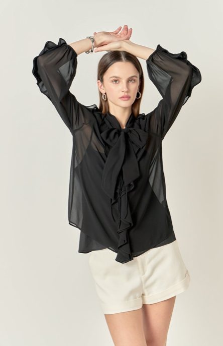 Riana Peekaboo Blouse Black