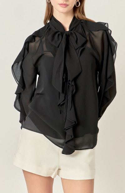 Riana Peekaboo Blouse Black