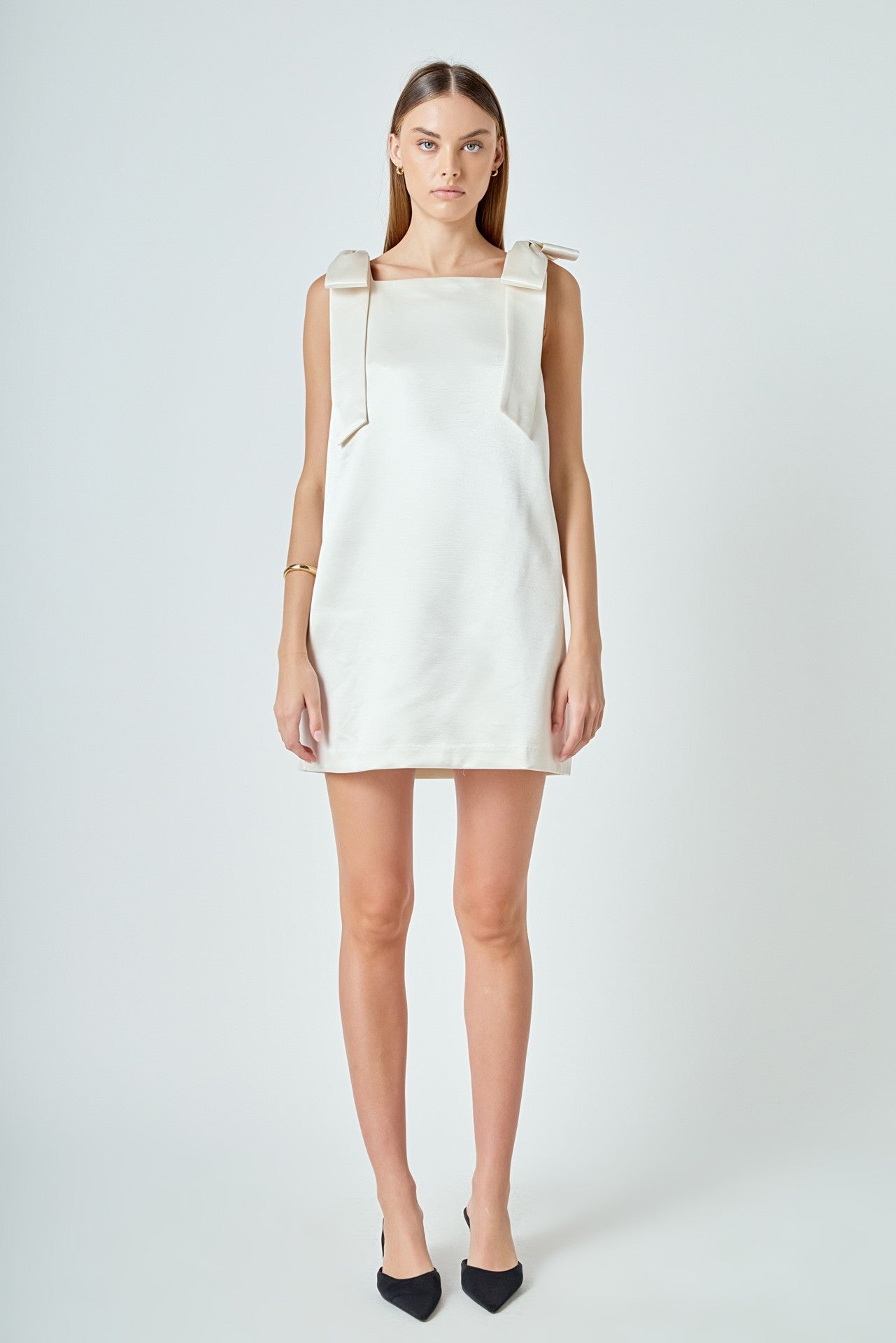 Velvet Satin Bow Mini Dress Ivory