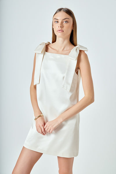 Velvet Satin Bow Mini Dress Ivory