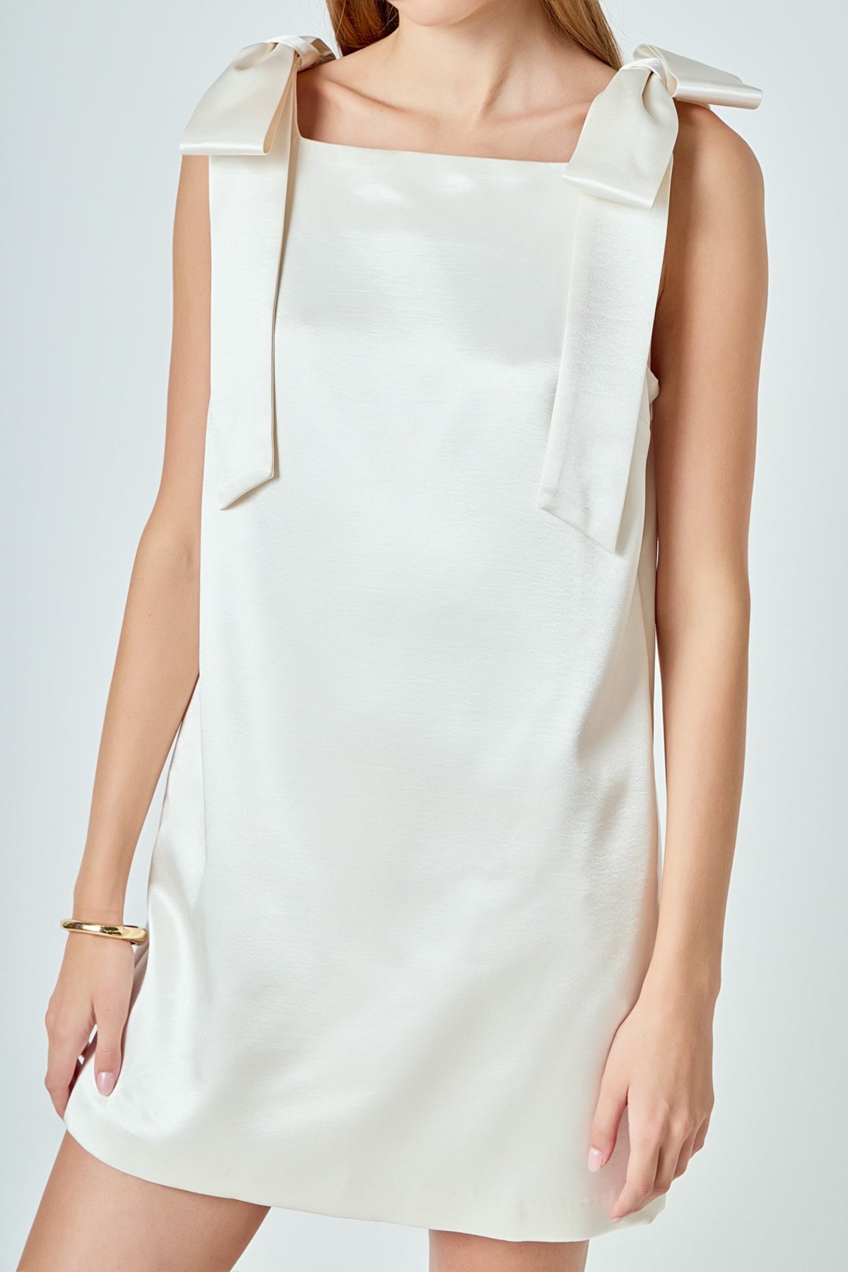 Velvet Satin Bow Mini Dress Ivory