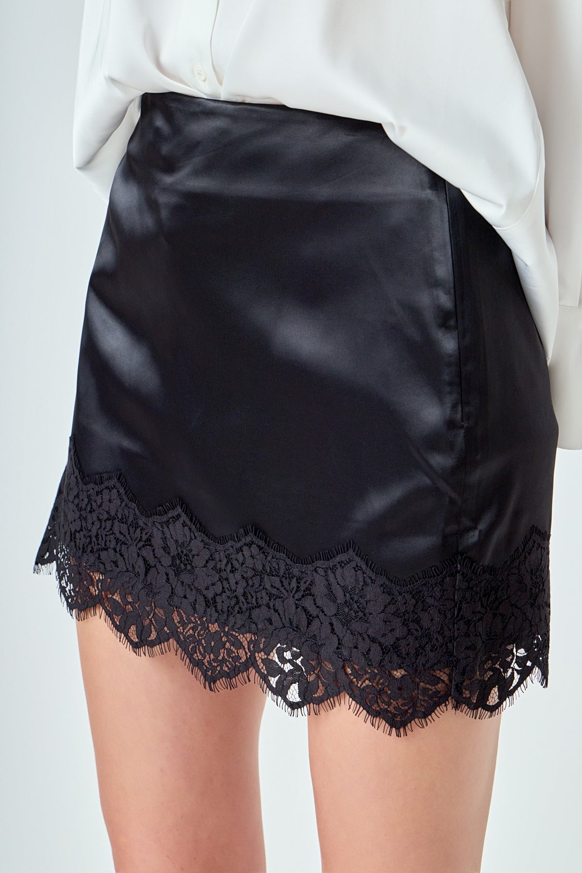 Lace Trim Mini Skirt Black
