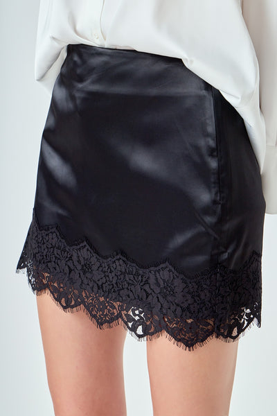 Lace Trim Mini Skirt Black
