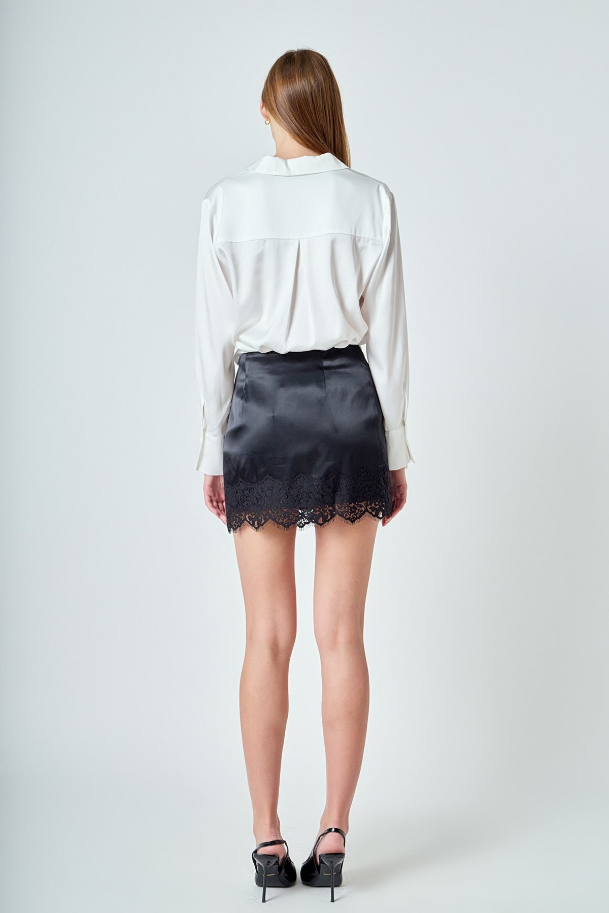 Lace Trim Mini Skirt Black