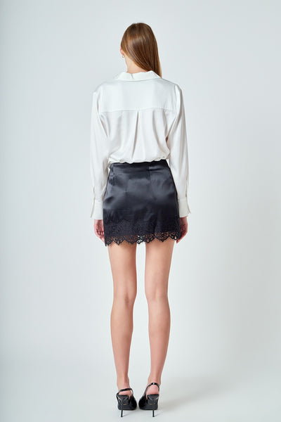 Lace Trim Mini Skirt Black