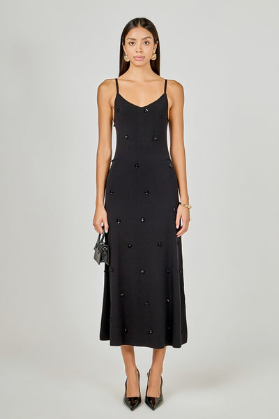 Embellished Knit Midi Dress Black