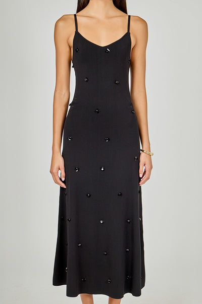 Embellished Knit Midi Dress Black