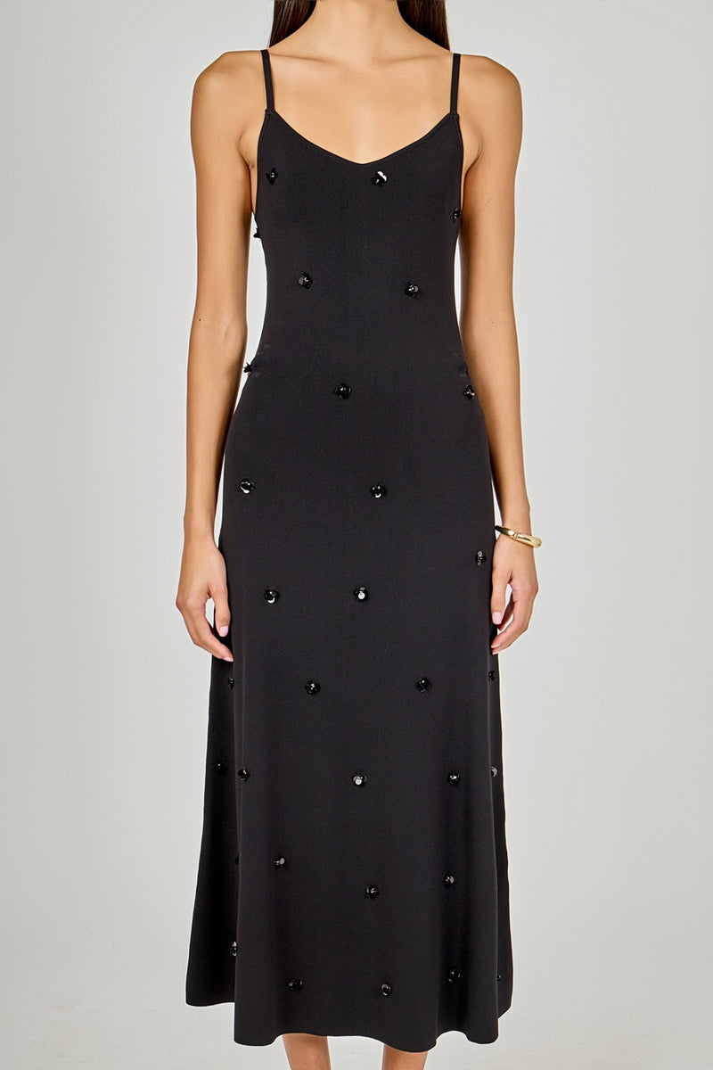 Embellished Knit Midi Dress Black