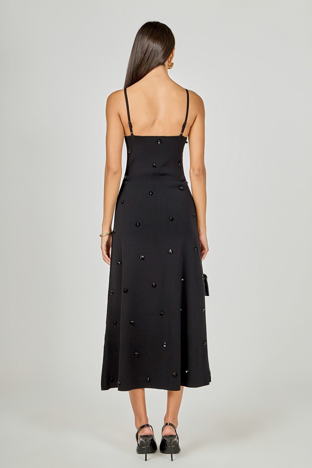 Embellished Knit Midi Dress Black