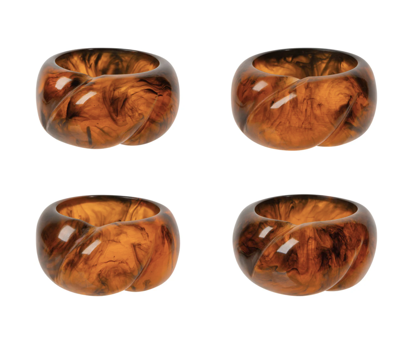 Tortoise Shell Resin Napkin Ring Set of 4