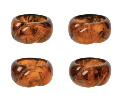 Tortoise Shell Resin Napkin Ring Set of 4