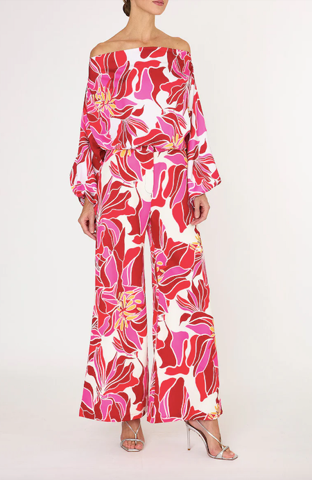 Tara Pant White Flowe Pink