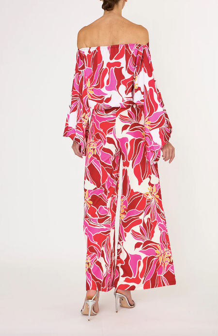 Tara Pant White Flowe Pink