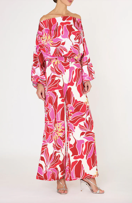 Tara Pant White Flowe Pink