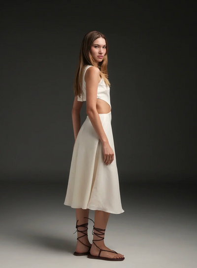 Ivory Maria Linen Midi Dress