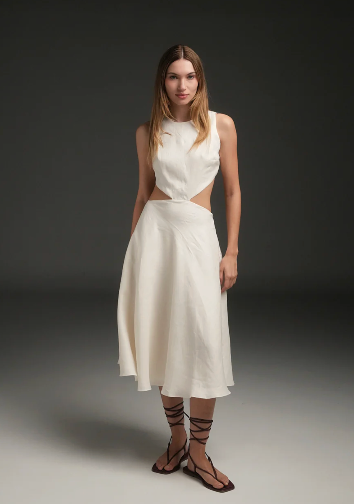 Ivory Maria Linen Midi Dress