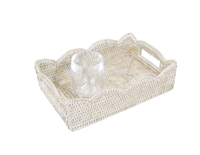 Rattan Scalloped Small Tray in Cream