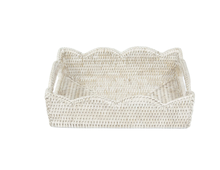 Rattan Scalloped Small Tray in Cream