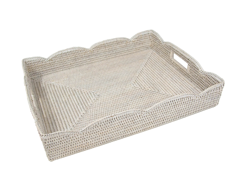 Rattan Scalloped Large Tray in Cream