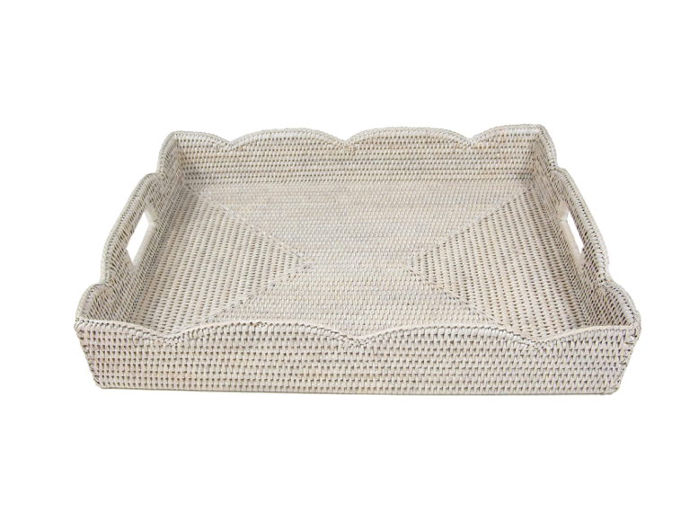 Rattan Scalloped Large Tray in Cream