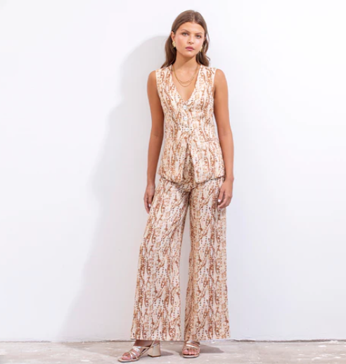 Pilar Pant Lino Print Beige