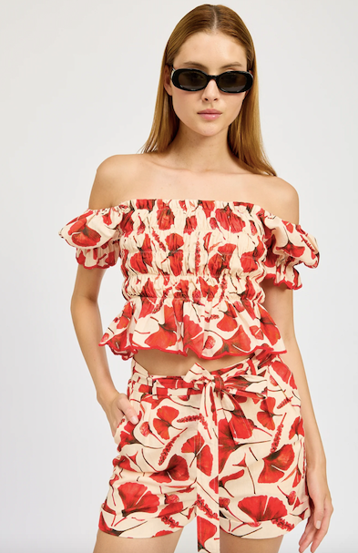 Josie Belted Top Natural Red