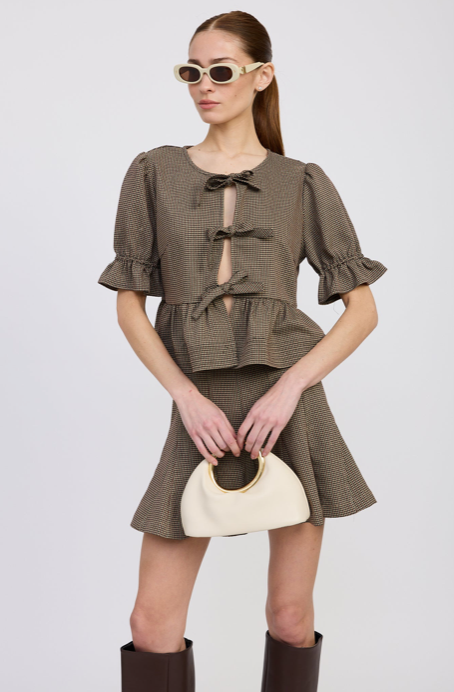 Aubrielle Top Tan Burgundy Black