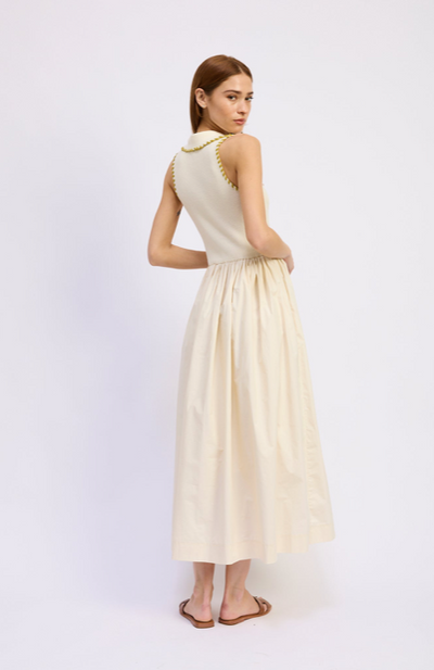 Rosalie Mixed Media Midi Dress Off White Chartreu