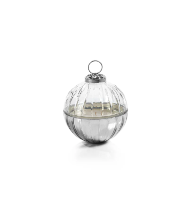 Etched Glass Ornament Ball Scented Candle Clear Silver S