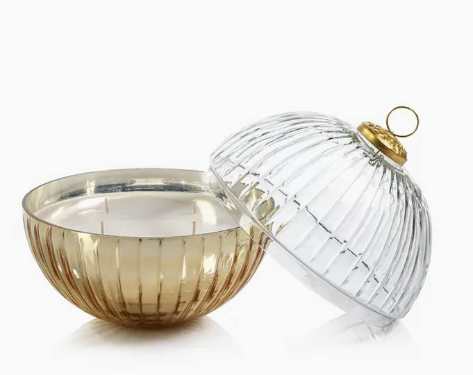 Etched Glass Ball Candle Gold
