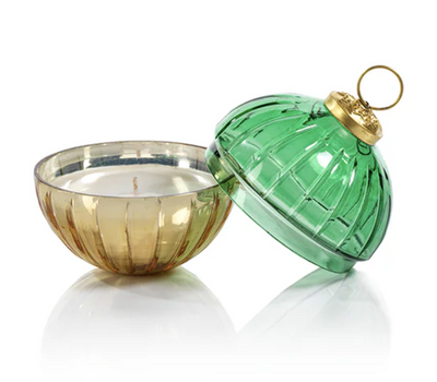 Etched Glass Ball Candle Gold/Green S