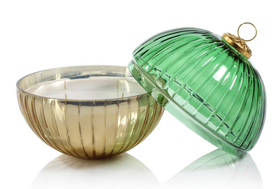 Etched Glass Ball Candle Gold/Green L