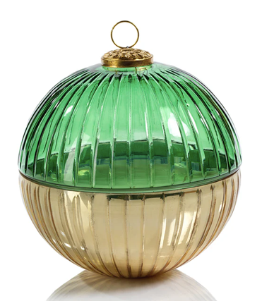 Etched Glass Ball Candle Gold/Green L