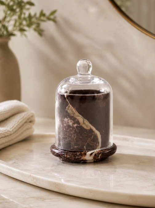 Marbella Scented Candle Jar w Cloche Cedar Leaf