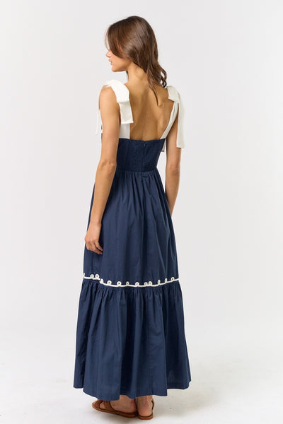 Boho Floral Dress Navy Ivory