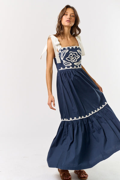Boho Floral Dress Navy Ivory