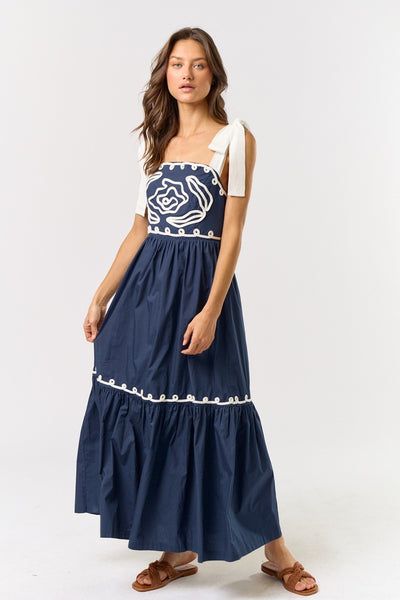Boho Floral Dress Navy Ivory