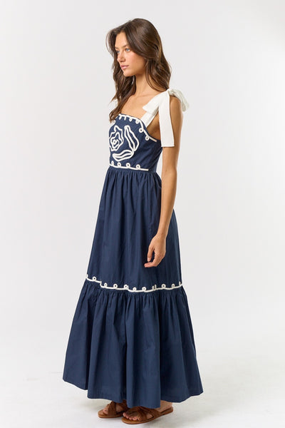 Boho Floral Dress Navy Ivory