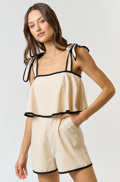 Rued Romper Aotmeal Black