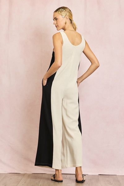 Linen Contrast Side Jumpsuit Natural