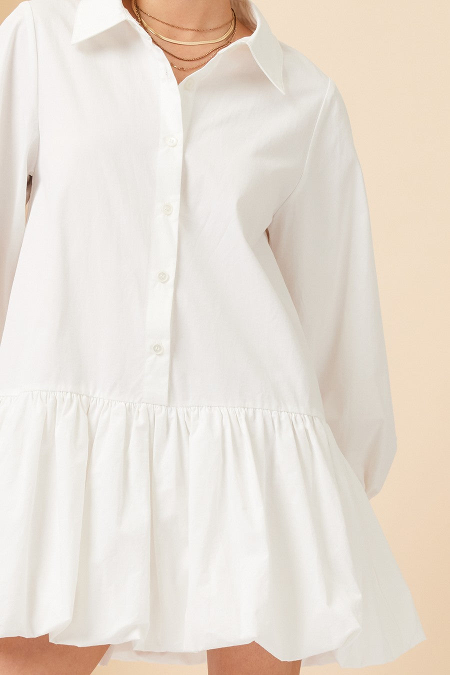 Shirt Bubble Hem Mini Dress Off White