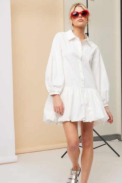 Shirt Bubble Hem Mini Dress Off White