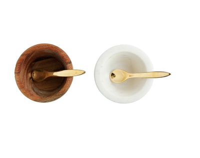 Marble Mango Wood Pinch Pot w Brass Spoon