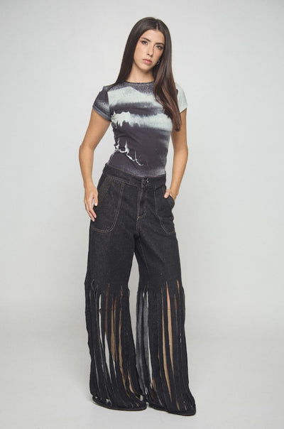 Swan Top Print Black