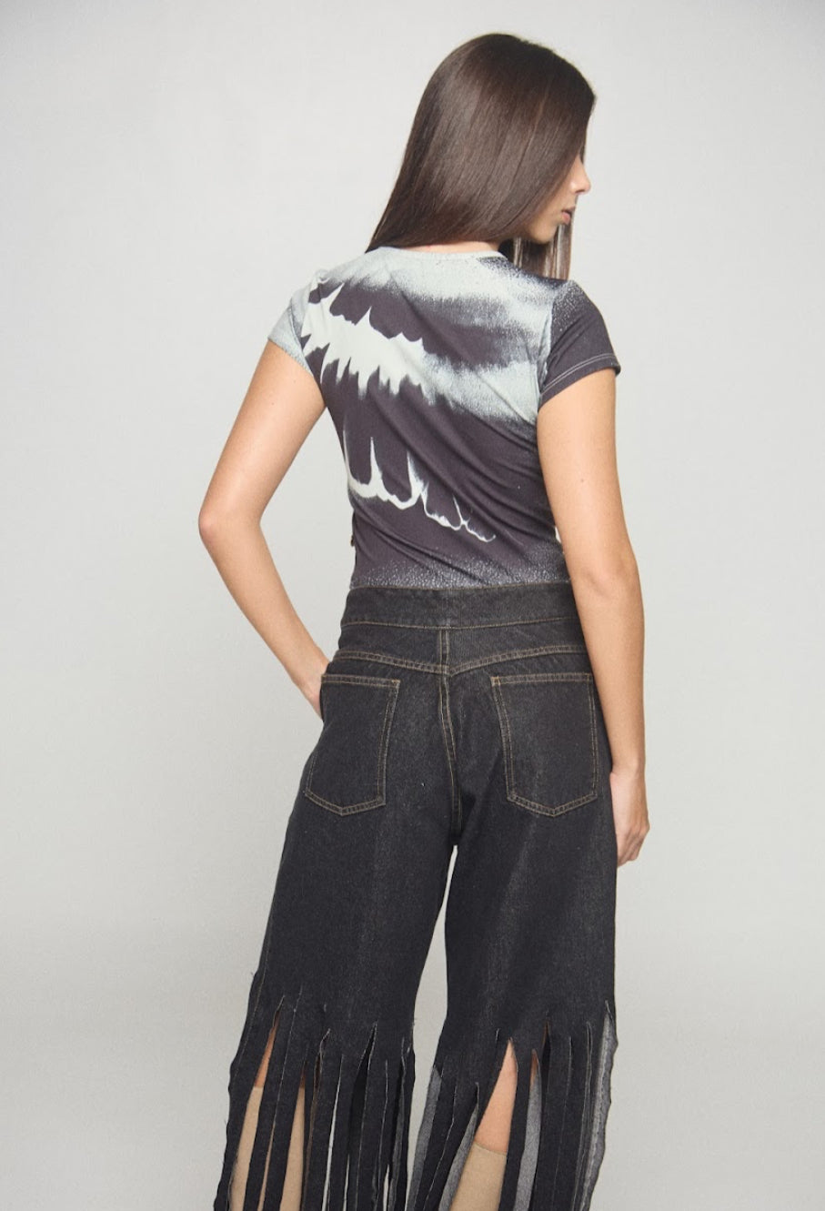 Swan Top Print Black