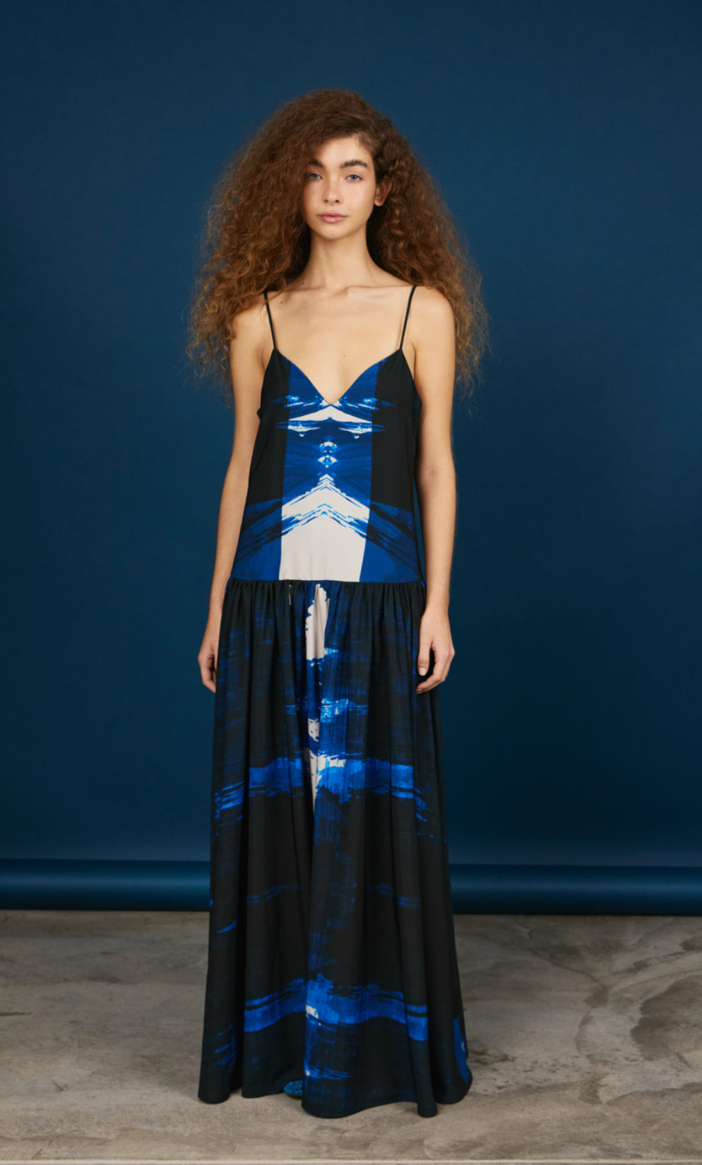 Flor Dress Navy Brushstroke