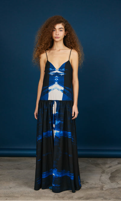 Flor Dress Navy Brushstroke