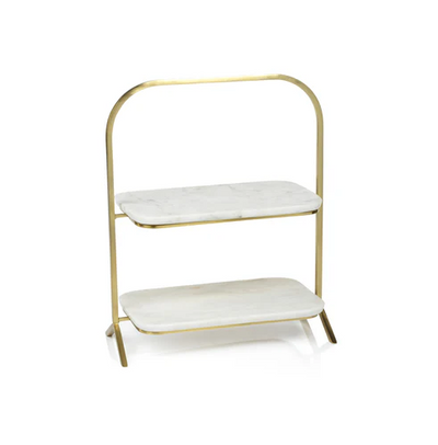 Madeleine Marble Two-Tier Stand Gold White Marble
